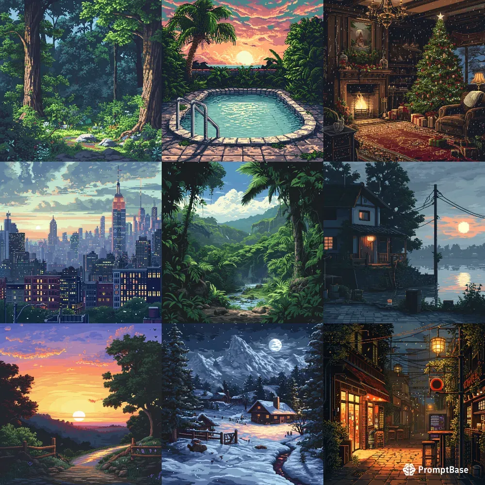 Pixel Art Landscapes Midjourney Prompt | PromptBase