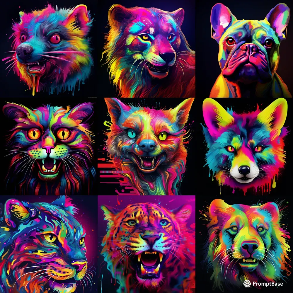 Colorful Portraits Of Different Animals Midjourney Prompt | PromptBase