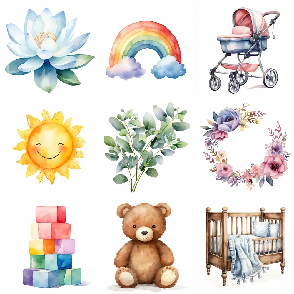 Nursery Room Watercolor Cliparts Babies Art Midjourney Prompt | PromptBase
