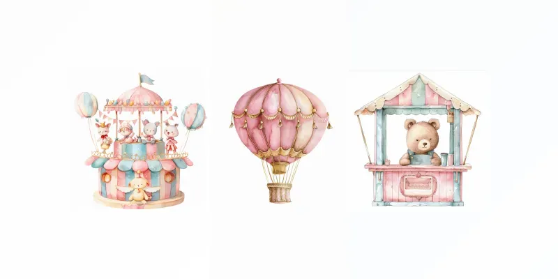 Cute Pastel Carnival Watercolor Clip Art Midjourney Prompt | PromptBase