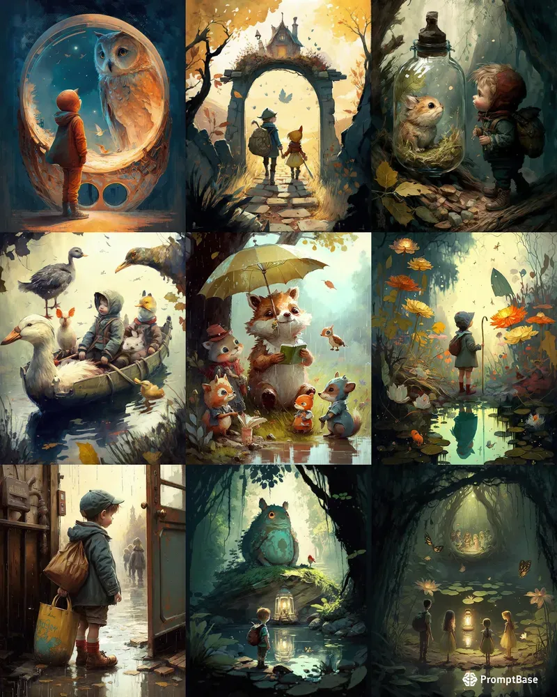 Childrens Book Paint Illustrations Midjourney Prompt | PromptBase