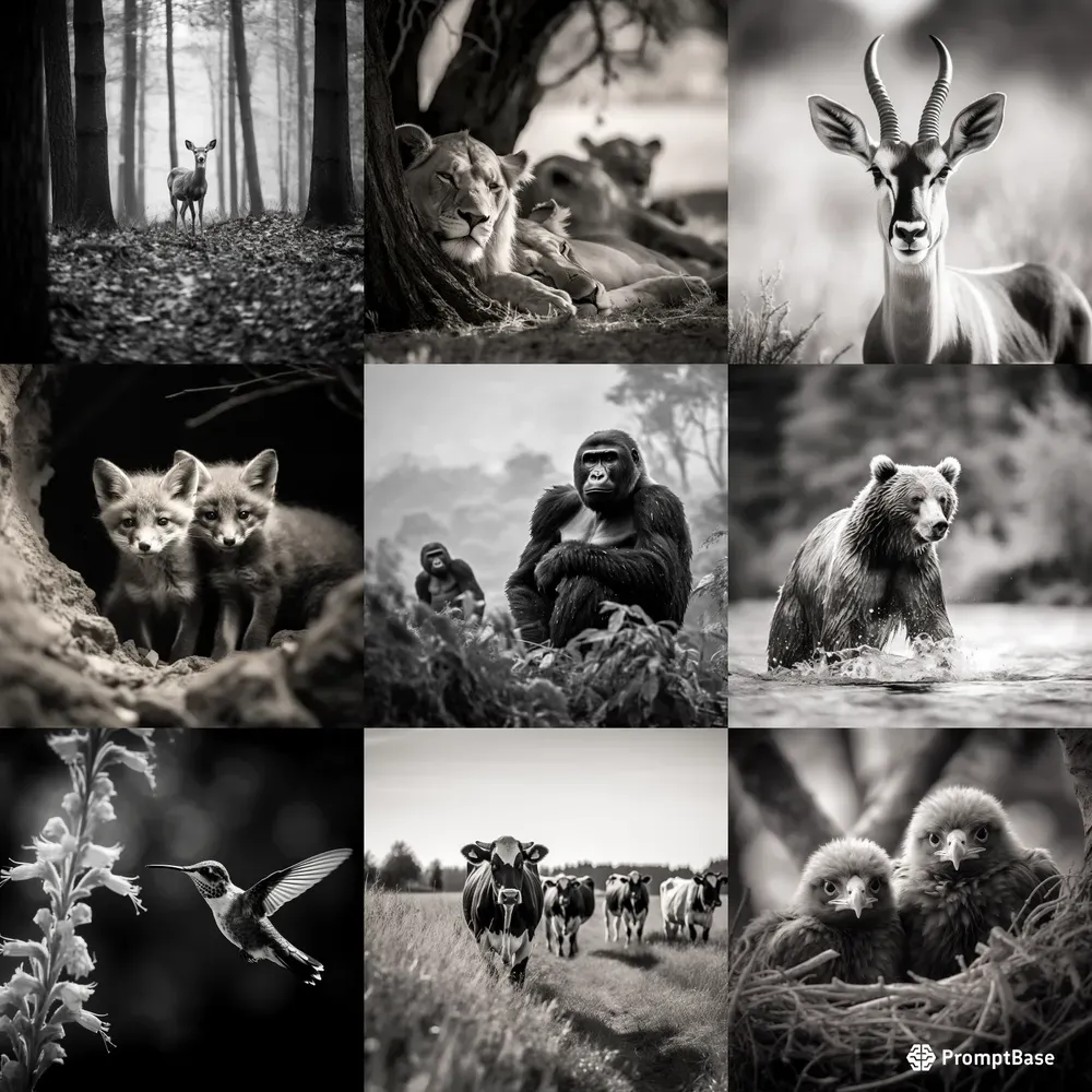 Black White Wildlife Photography Midjourney Prompt PromptBase