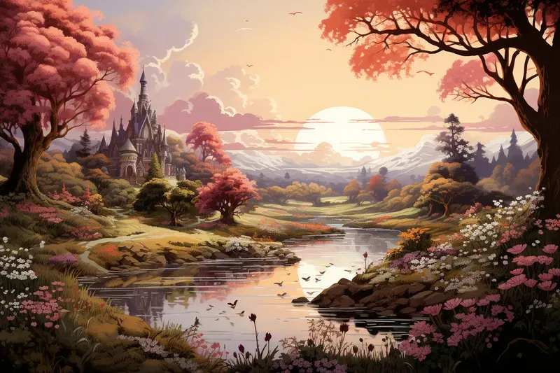Fairy Tale Pastel Landscapes Midjourney Prompt | PromptBase