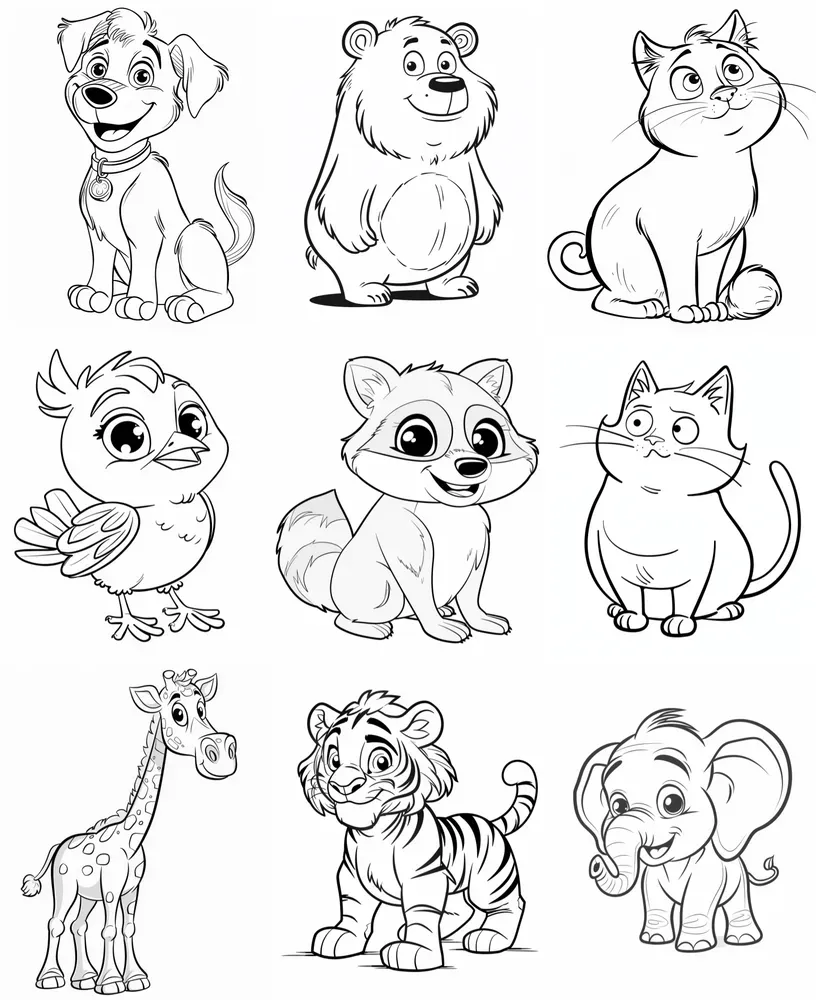 Animal Cartoon Coloring Pages Midjourney - 1711180576276 1000x1000.webp