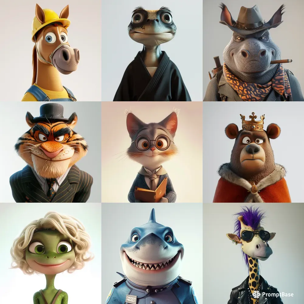 Pixar Style Animation Animals Midjourney Prompt | PromptBase