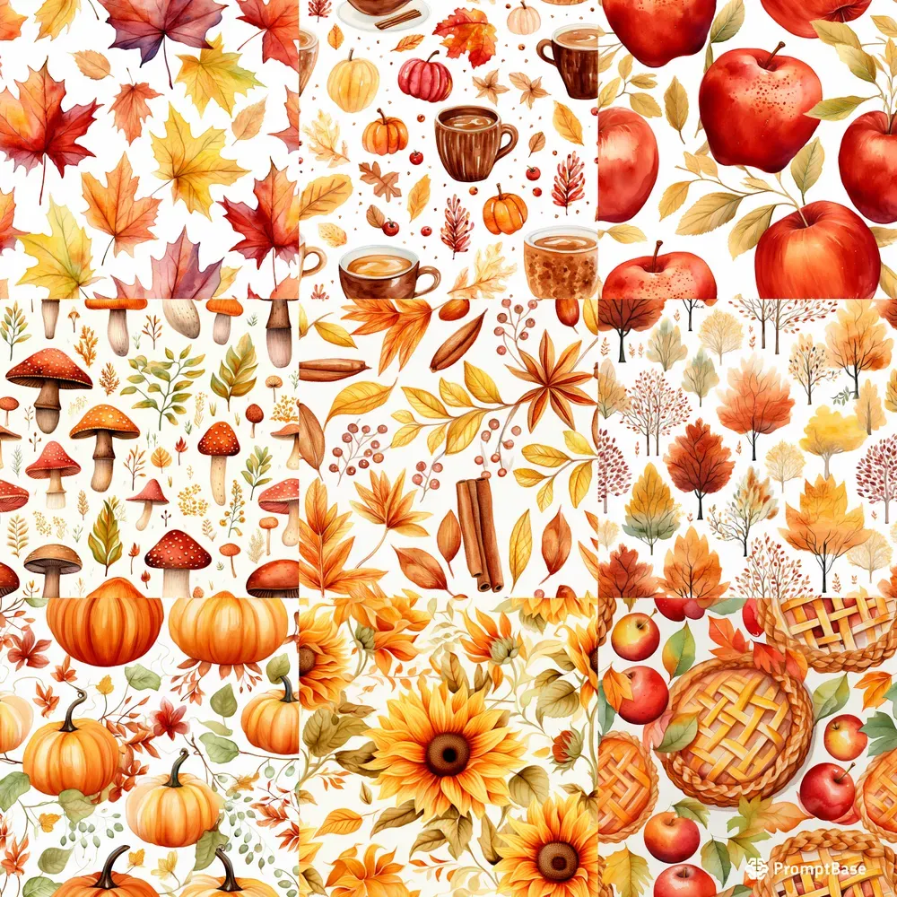 Autumn Fall Watercolor Seamless Patterns Midjourney Prompt | PromptBase