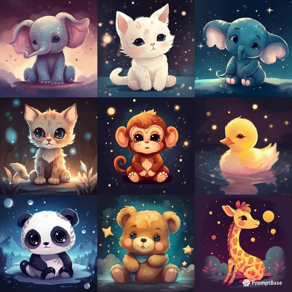 Cute Animals With Starry Skies Midjourney Prompt | PromptBase