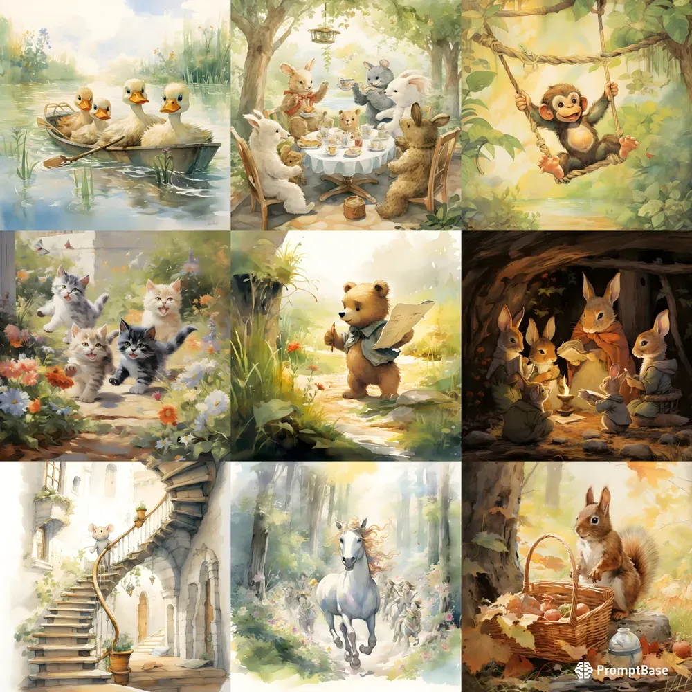 Vintage Children Book Illustrations Midjourney Prompt | PromptBase