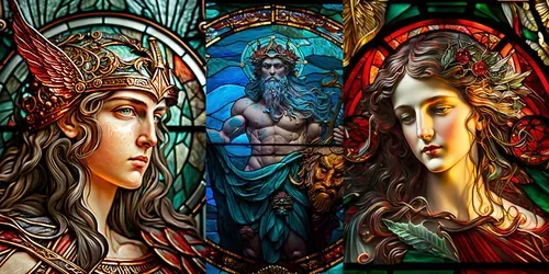 Stained Glass Gods And Goddesses Midjourney Prompt | PromptBase