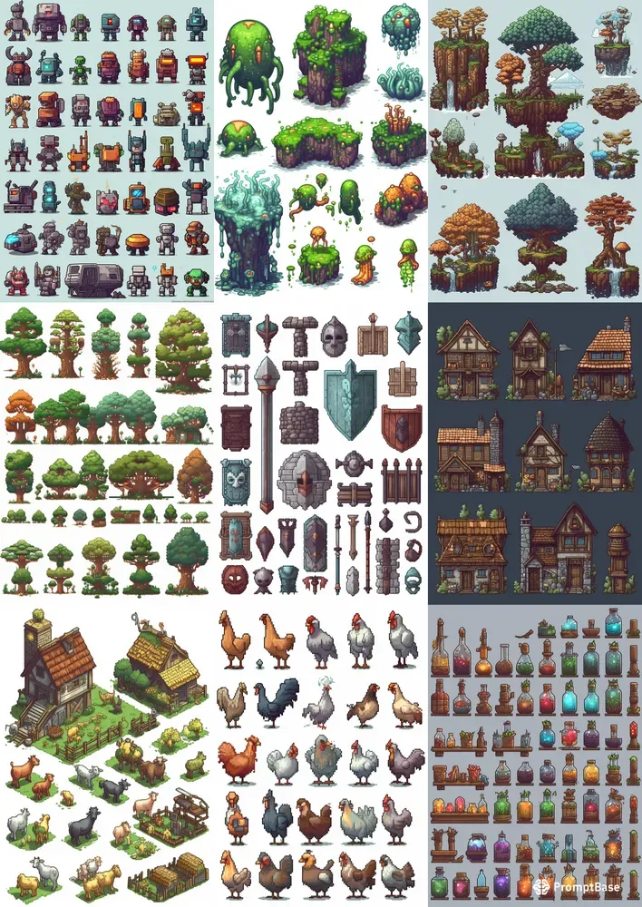 Pixel Art Game Assets Midjourney Prompt | PromptBase