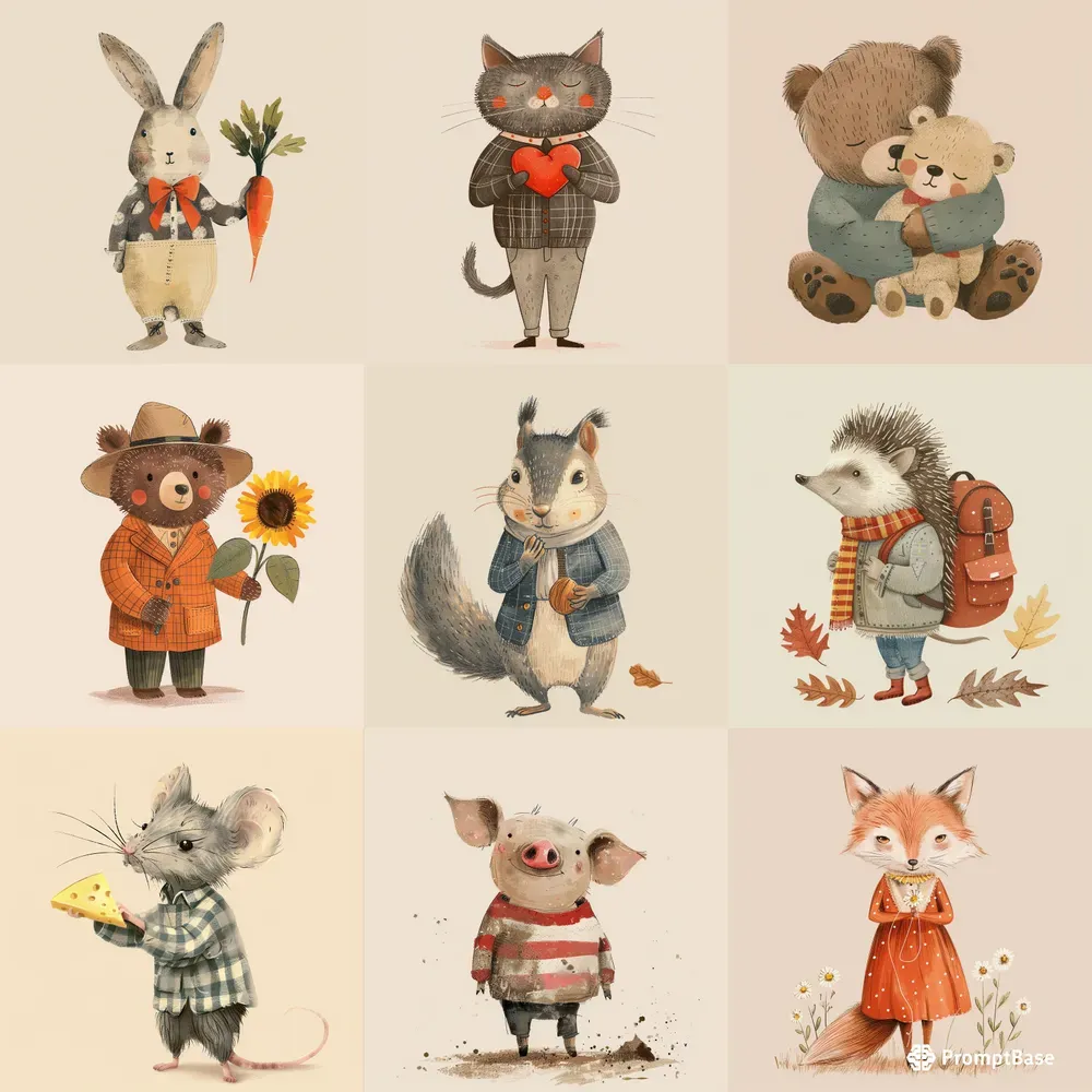 Vintage Animals Cliparts Midjourney Prompt | PromptBase