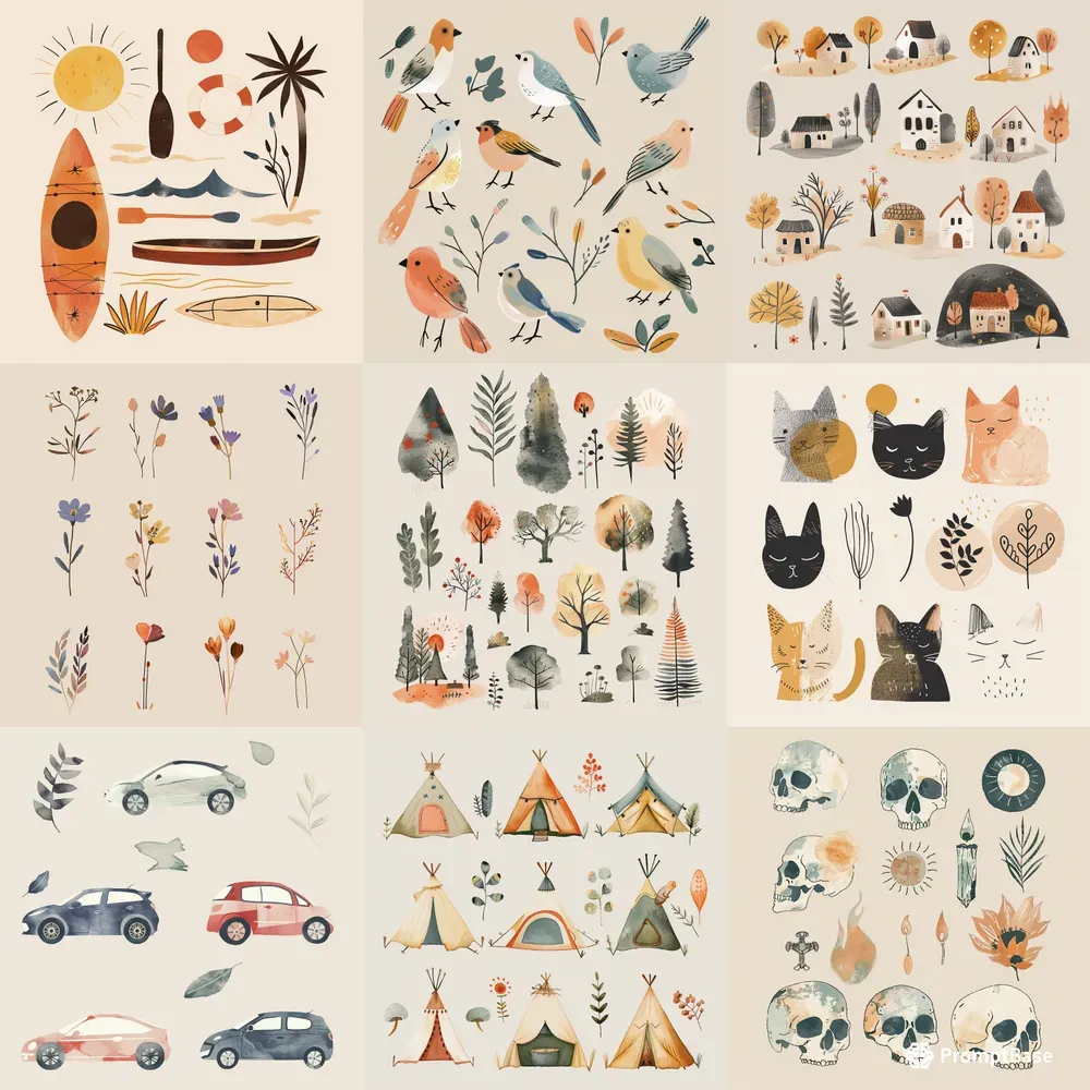 Sets Of Hand Drawn Clip Art Midjourney Prompt | PromptBase