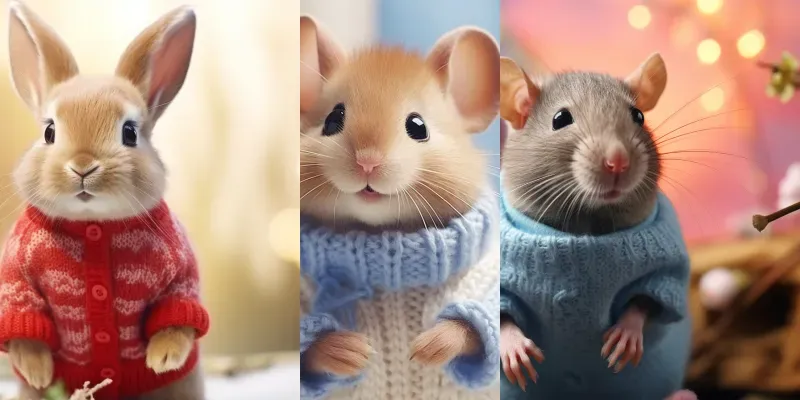 Adorable Animals Wearing Knitted Clothes Midjourney Prompt | PromptBase