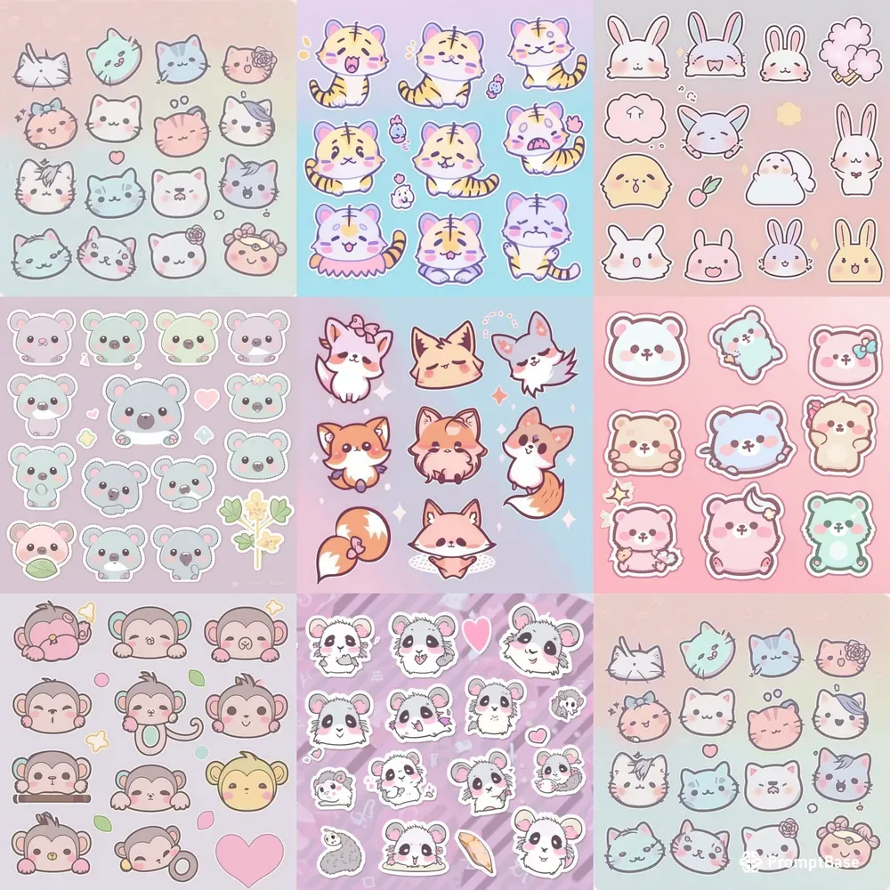 Cute Kawaii Animal Stickers Midjourney Prompt | PromptBase