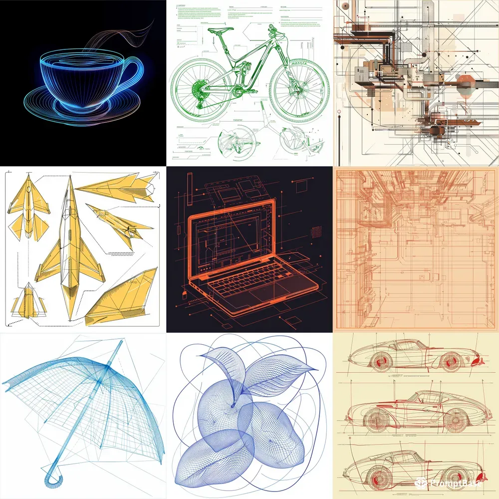 Objects In Color Drawing Sketch Style Midjourney Prompt | PromptBase