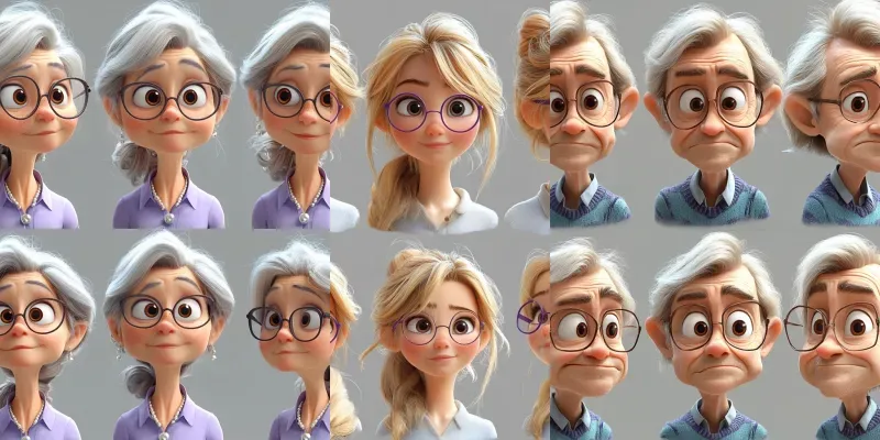 Disney Pixar Style Character Sheet Generator App | PromptBase