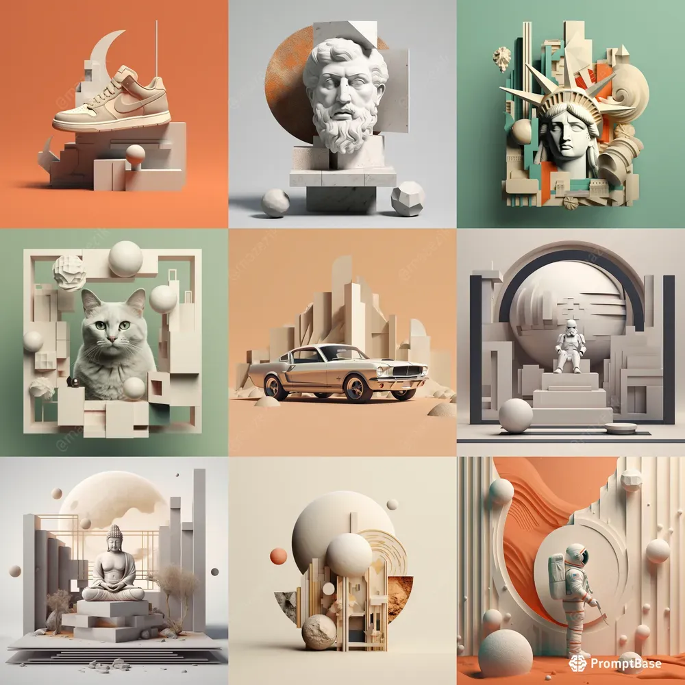 Monochromatic 3D Collages Midjourney Prompt PromptBase