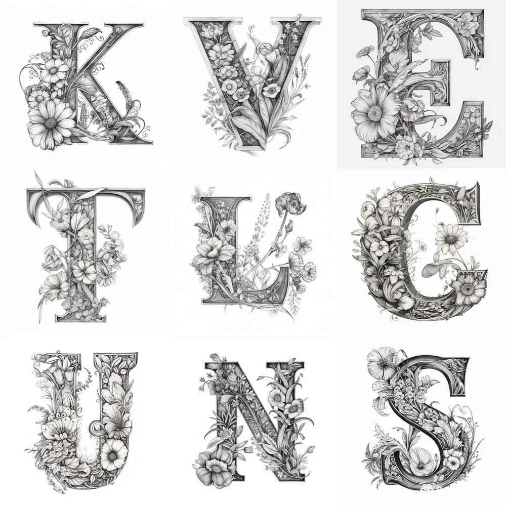 Beautiful Flowers Pencil Drawings Letters Midjourney Prompt | PromptBase