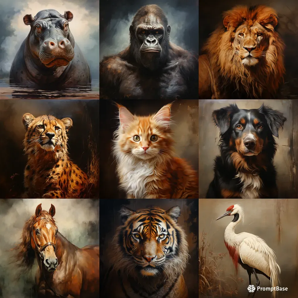 Animal Portraits In Oil Paintings Midjourney Prompt | PromptBase