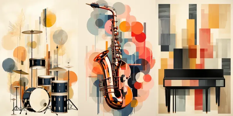 Abstract Music Instruments Boho Paintings Midjourney Prompt | PromptBase