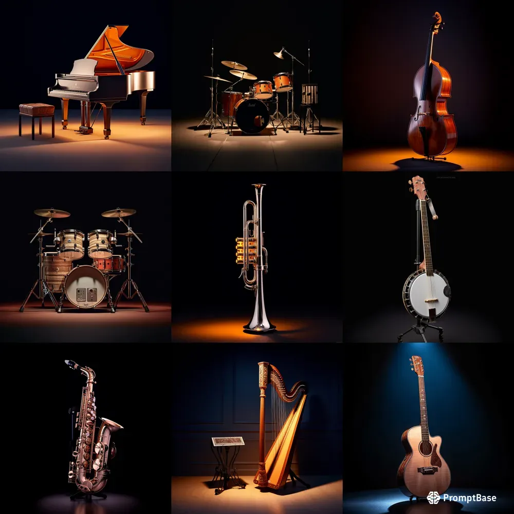 Music Instruments Studio Shots Midjourney Prompt | PromptBase