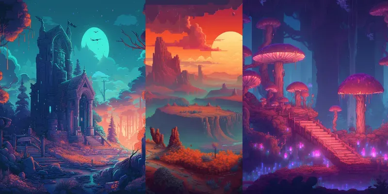 Pixel Art Game Landscapes 16bits Midjourney Prompt | PromptBase