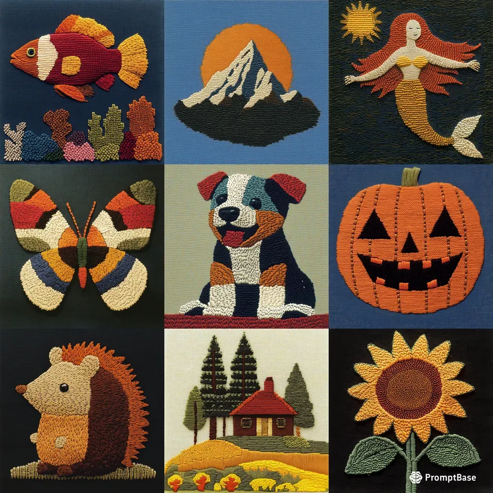 Embroidered Illustrations Midjourney Prompt Promptbase