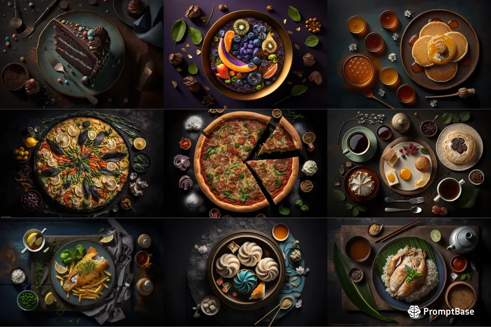 Overhead Food Photographs Midjourney Prompt PromptBase