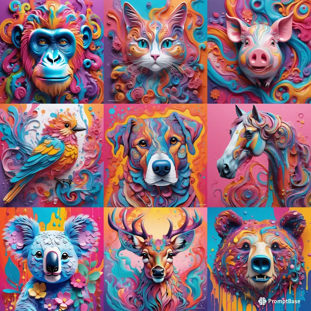 Vibrant Fluid Animal Art Stable Diffusion Prompt | PromptBase