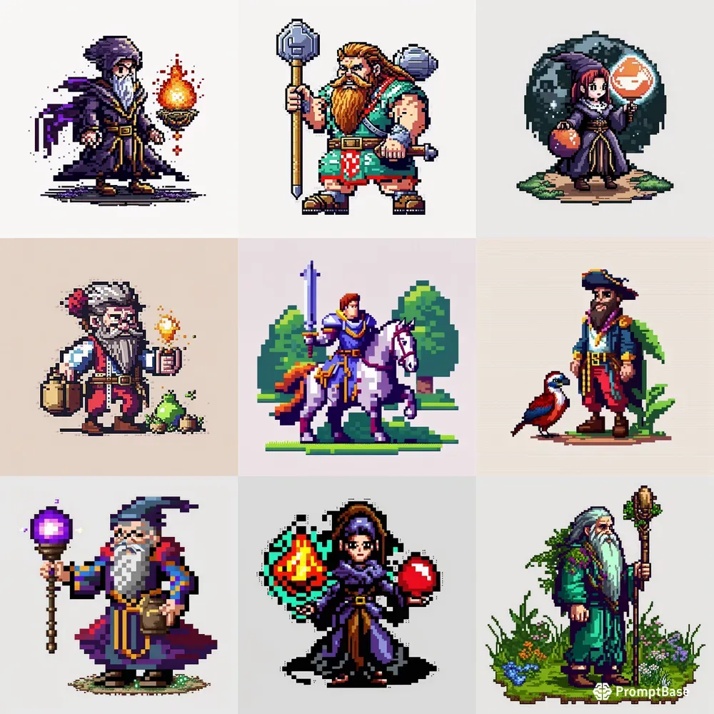 Fantastic Characters Pixel Style Midjourney Prompt | PromptBase