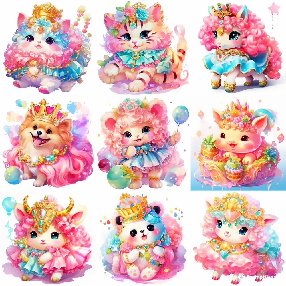 Cute Queens And Kings Watercolor Animals Midjourney Prompt | PromptBase