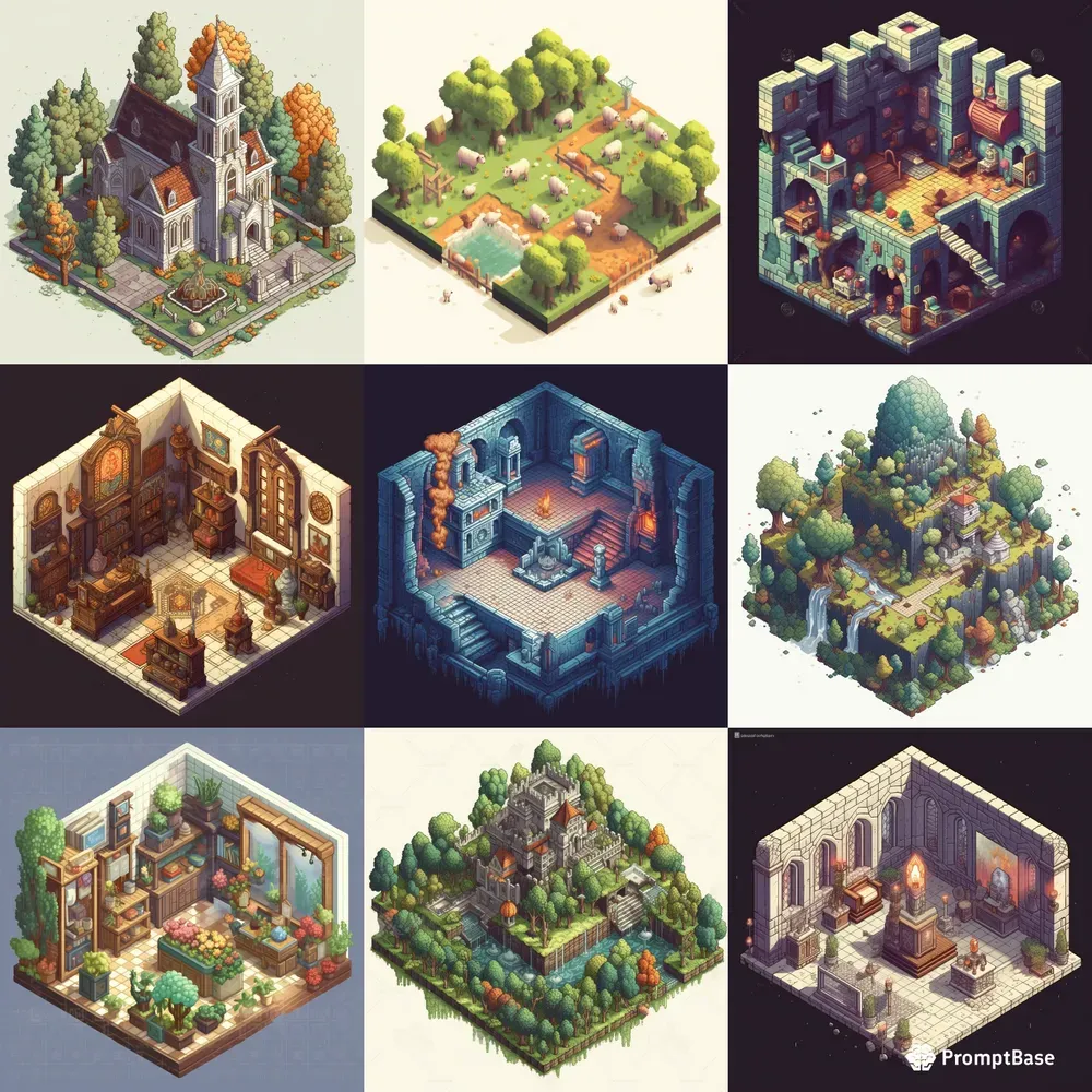 Isometric Pixel Art Locations Midjourney Prompt | PromptBase