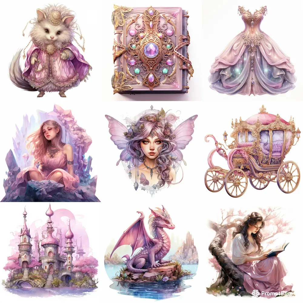 Fantasy Watercolor Cliparts Fairytales Midjourney Prompt | PromptBase