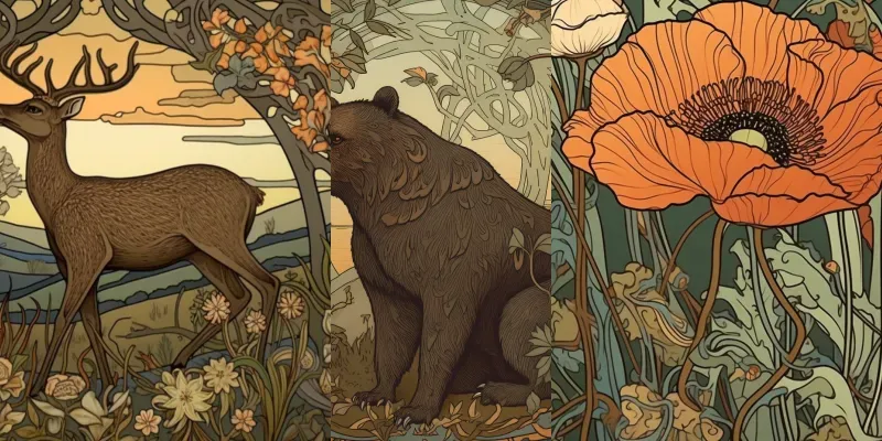 Art Nouveau Nature Scenes Midjourney Prompt | PromptBase