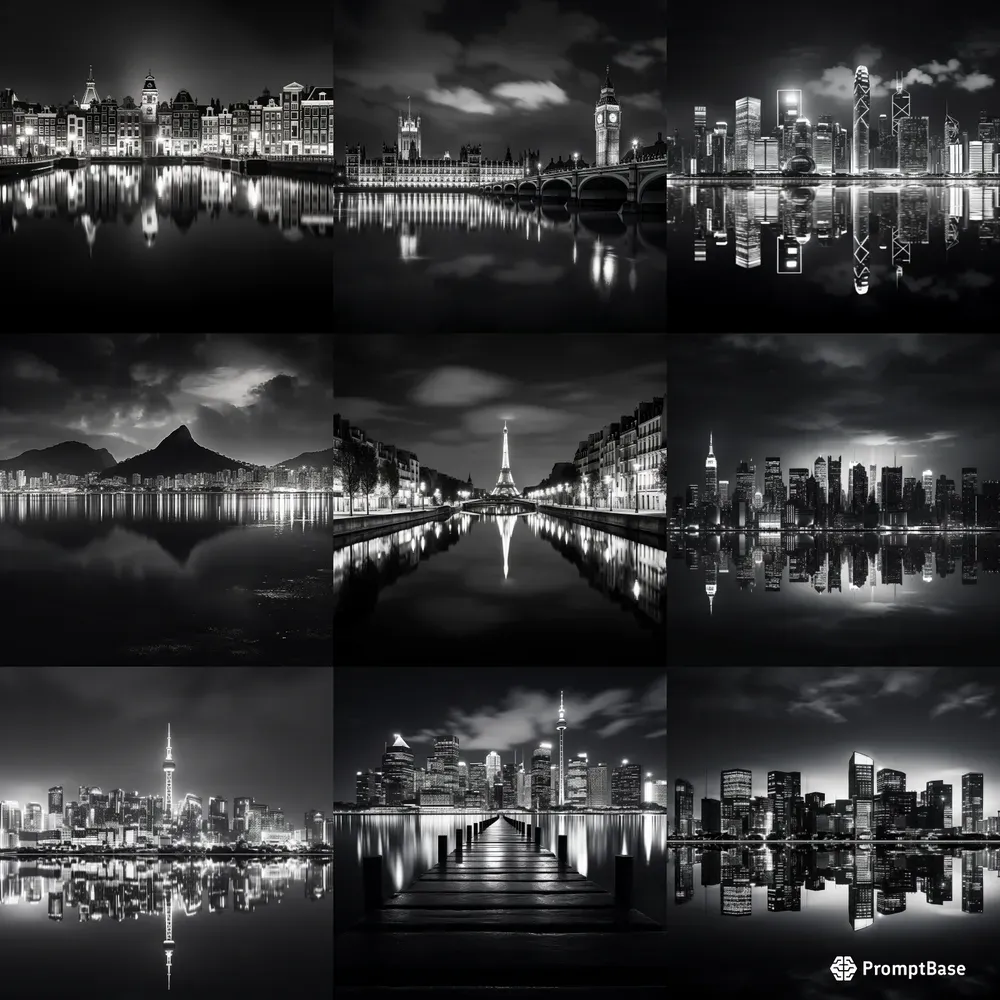 Minimalist Cityscapes In Black And White Midjourney Prompt | PromptBase