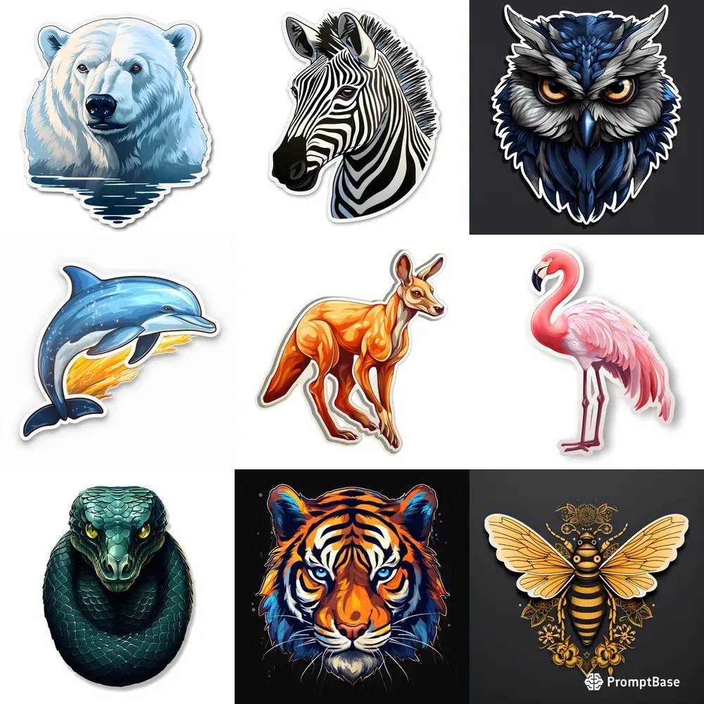 Stunning Wild Animal Stickers Midjourney Prompt PromptBase