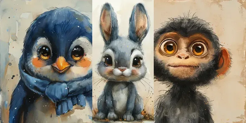 Whimsical Animals Watercolor Paintings Midjourney Prompt | PromptBase