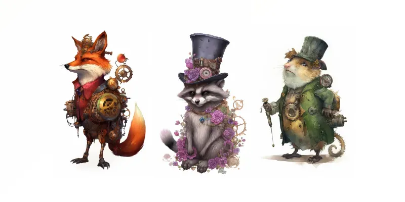 Steampunk Watercolor Animals Cliparts Midjourney Prompt | PromptBase