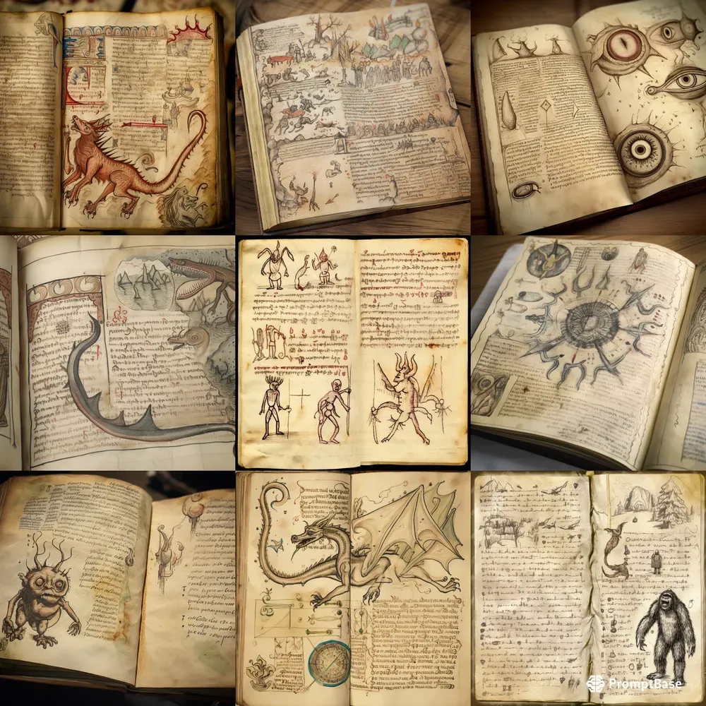 Diary Pages With Mystical Creatures Midjourney Prompt | PromptBase