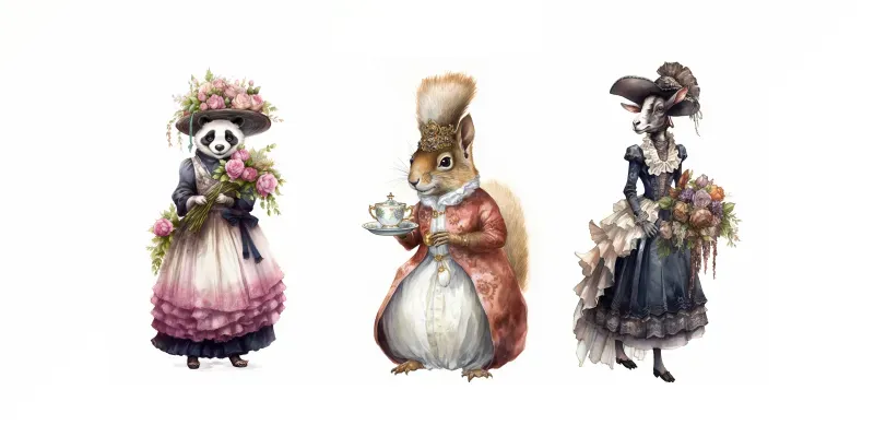 Victorian Watercolor Animals Cliparts Midjourney Prompt | PromptBase