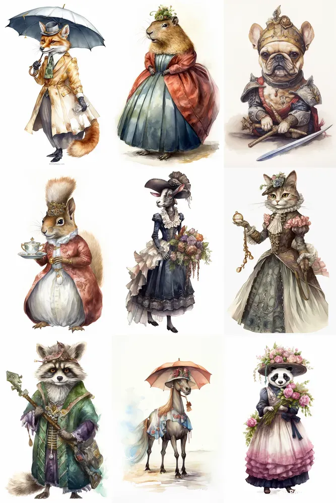 Victorian Watercolor Animals Cliparts Midjourney Prompt | PromptBase