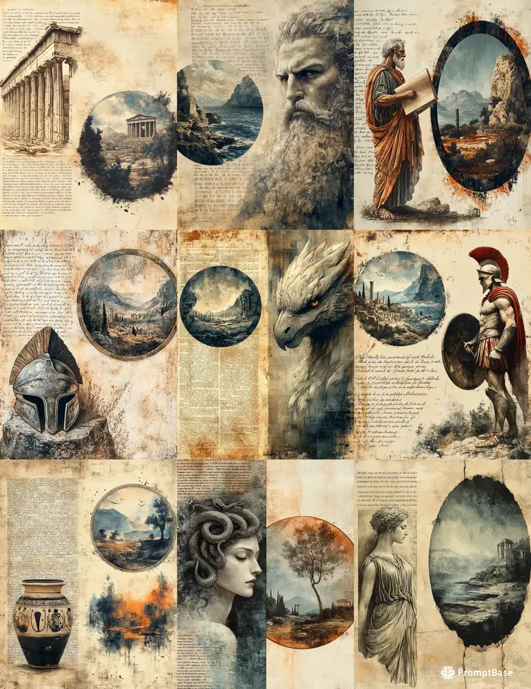 Vintage Ancient Greece Historical Papers Midjourney Prompt PromptBase