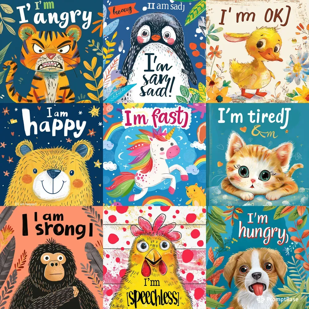 Cute Childrens Animal Book Covers Midjourney Prompt | PromptBase