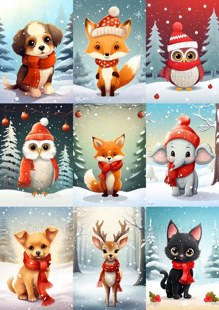 Cute Animals Christmas Cards Midjourney Prompt PromptBase