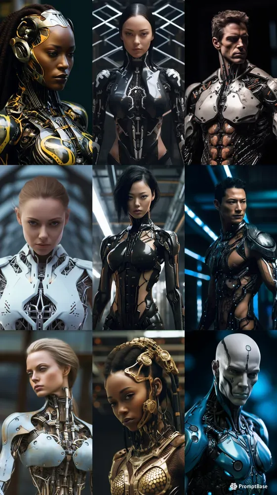 Realistic human robots of any nations midjourney prompt promptbase