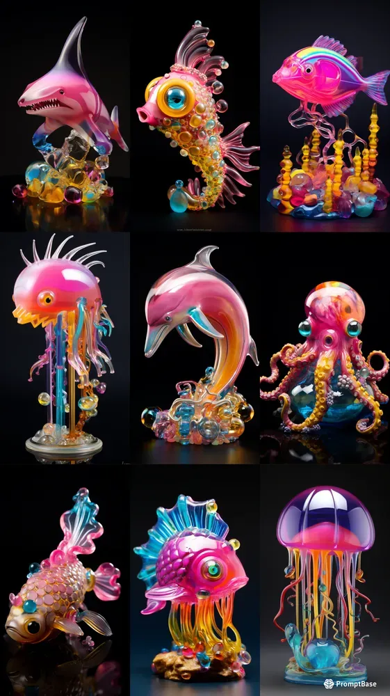 Fishes And Sea Creatures On Top Of Gems Midjourney Prompt | PromptBase