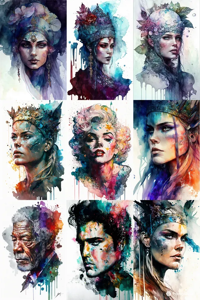 Alcohol Ink Celebrities Portraits Midjourney Prompt | PromptBase