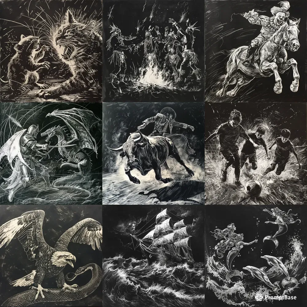 exploding ink drawings midjourney prompt | promptbase... Dynamic Scratchboard Drawings Midjourney Prompt | PromptBase