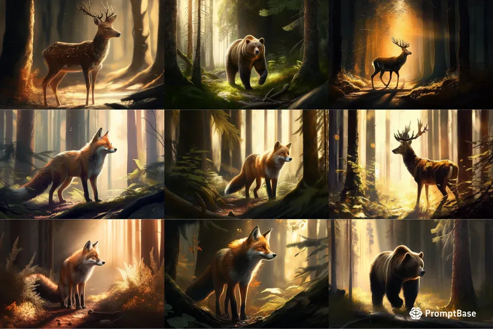 Animals In The Forest Midjourney Prompt | PromptBase