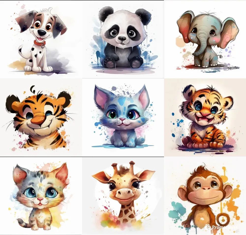 Cute Watercolor Animals For Kids Midjourney Prompt | PromptBase